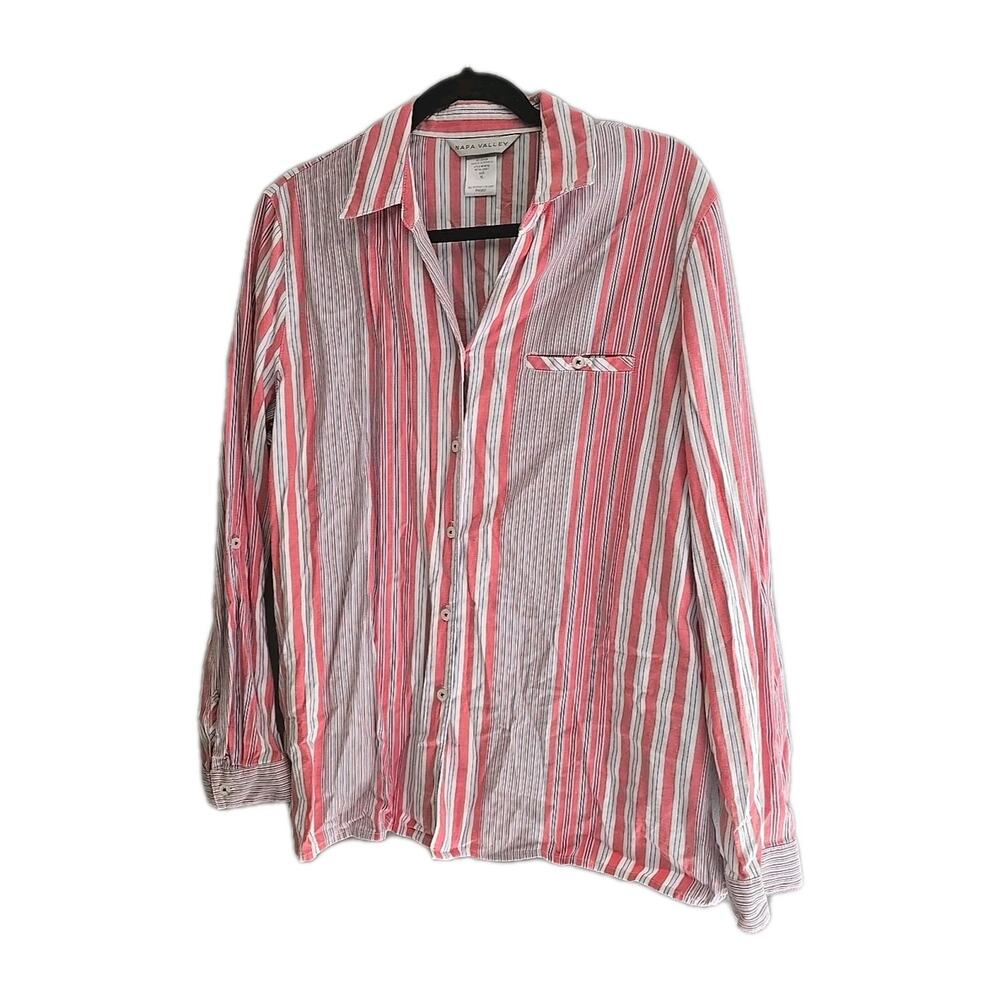 Napa Valley Pink Striped Long Sleeve Casual Button Down Shirt Womans Size XL